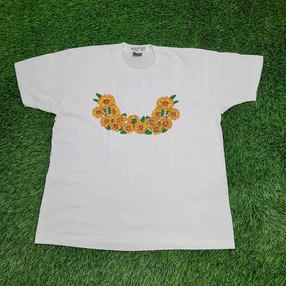 Vintage 80s Flower Floral Shirt Womens XL 23x27 White USA - Picture 1 of 16